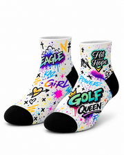 HIT AND HOPE Quarter-Socken – Graffiti Golf Queen White Pastel