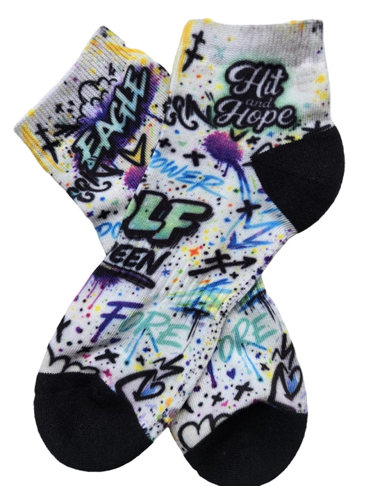 HIT AND HOPE Quarter-Socken – Graffiti Golf Queen White Pastel